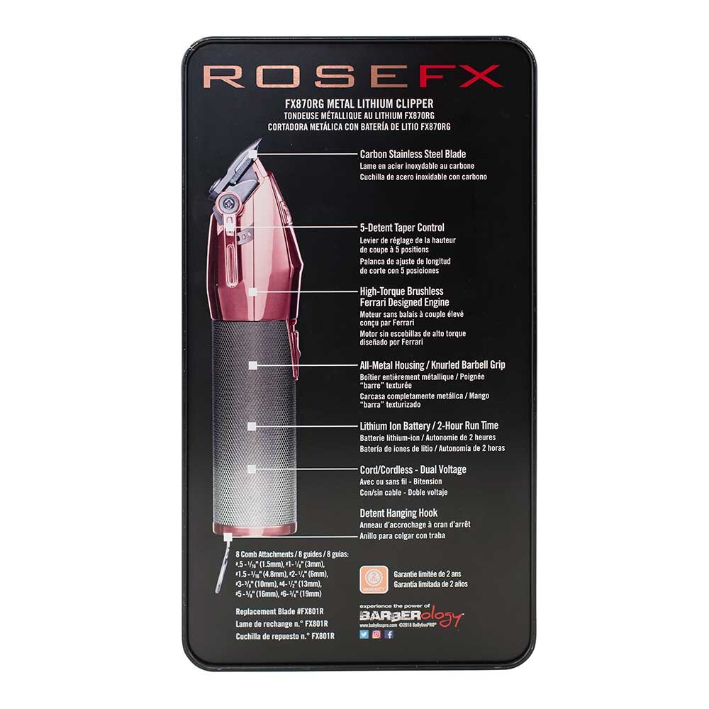 BaByliss PRO Rose FX Lithium Hair Clipper - FX870RG Package Back