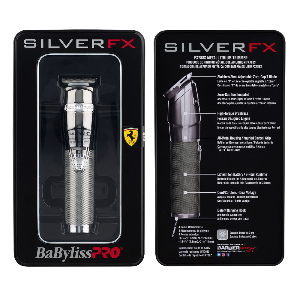 BaByliss PRO Silver FX Lithium Hair Trimmer B788SA Cord/Cordless package